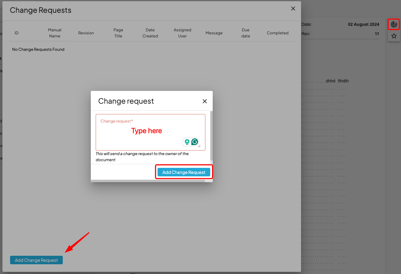 Change Request – Web Manuals